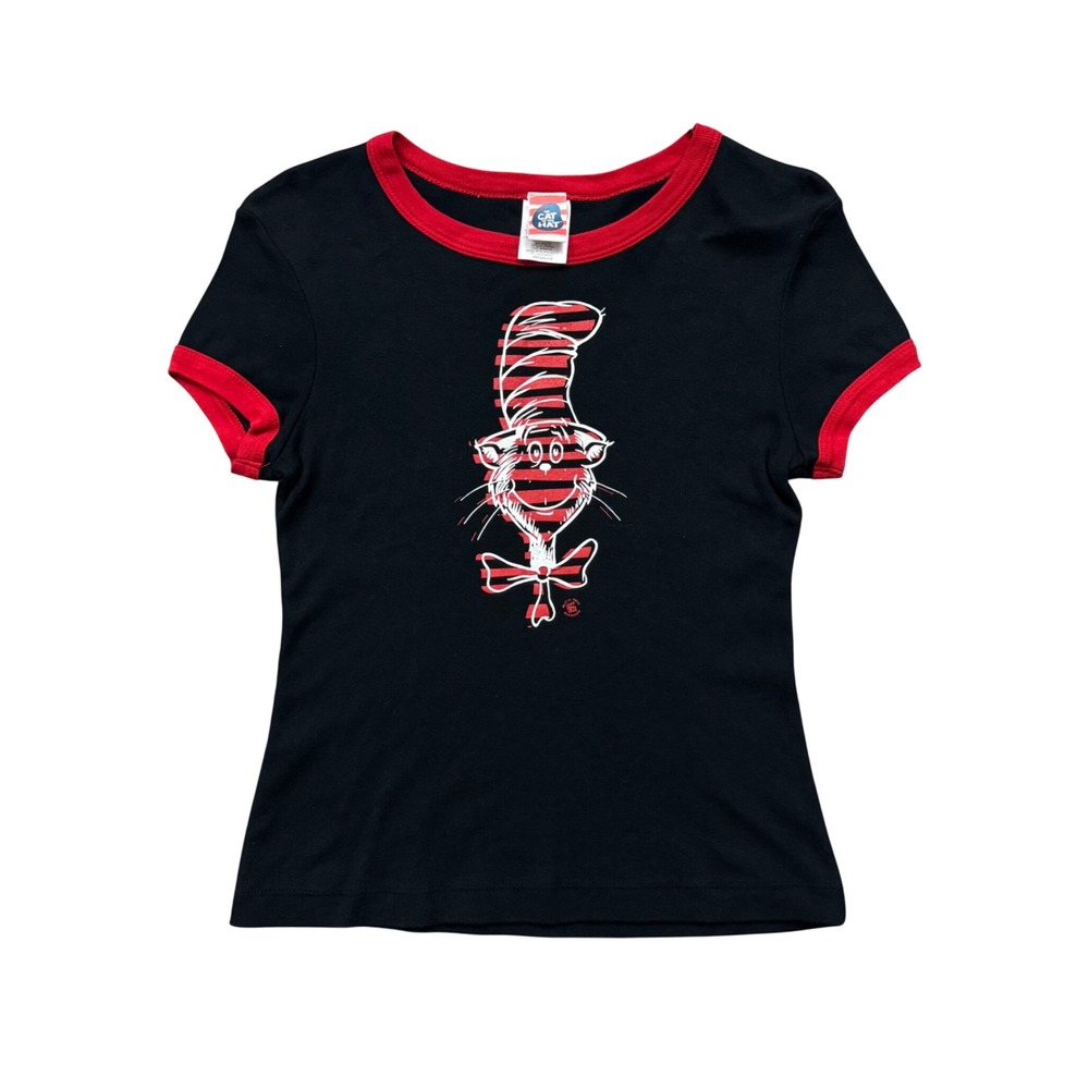 Dr Seuss Cat in the Hat Ringer Tee Graphic Baby Tee Sz M